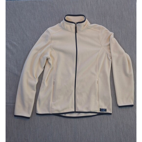 L.L. Bean Jackets & Blazers - LL Bean Jacket Womens Medium Ivory Full Zip Lightweight Fleece Mock Neck Logo